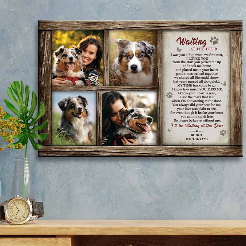 Waiting at the Door Personalized Dog Memorial Canvas / Poster - Custom Photo Collage Wall Art for Pet Loss