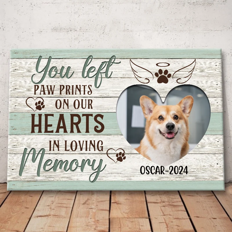 You Left Paw Prints On Our Hearts - Personalized Dog Memorial Canvas / Poster Wall Art