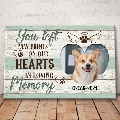 You Left Paw Prints On Our Hearts - Personalized Dog Memorial Canvas / Poster Wall Art