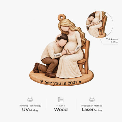 See You in 2027 Personalized Expecting Parents Wood Ornament - Custom Keepsake for Baby Shower & Christmas