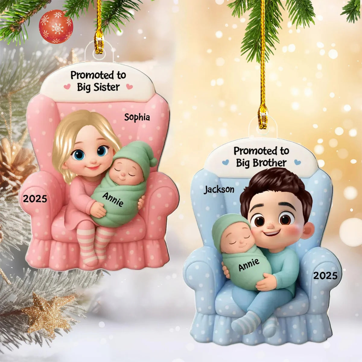 Promoted to Big Sister Brother - Personalized Baby Announcement Acrylic Ornament