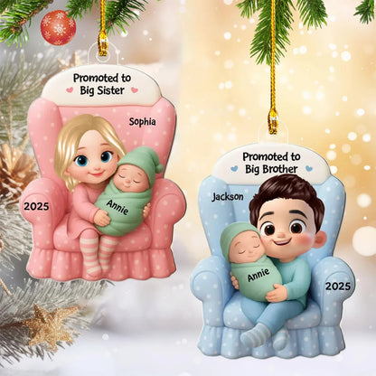 Promoted to Big Sister Brother - Personalized Baby Announcement Acrylic Ornament