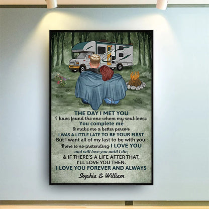 "The Day I Met You" Personalized Camping Couple Canvas / Poster - Custom Romantic Wall Art Gift for Husband Wife