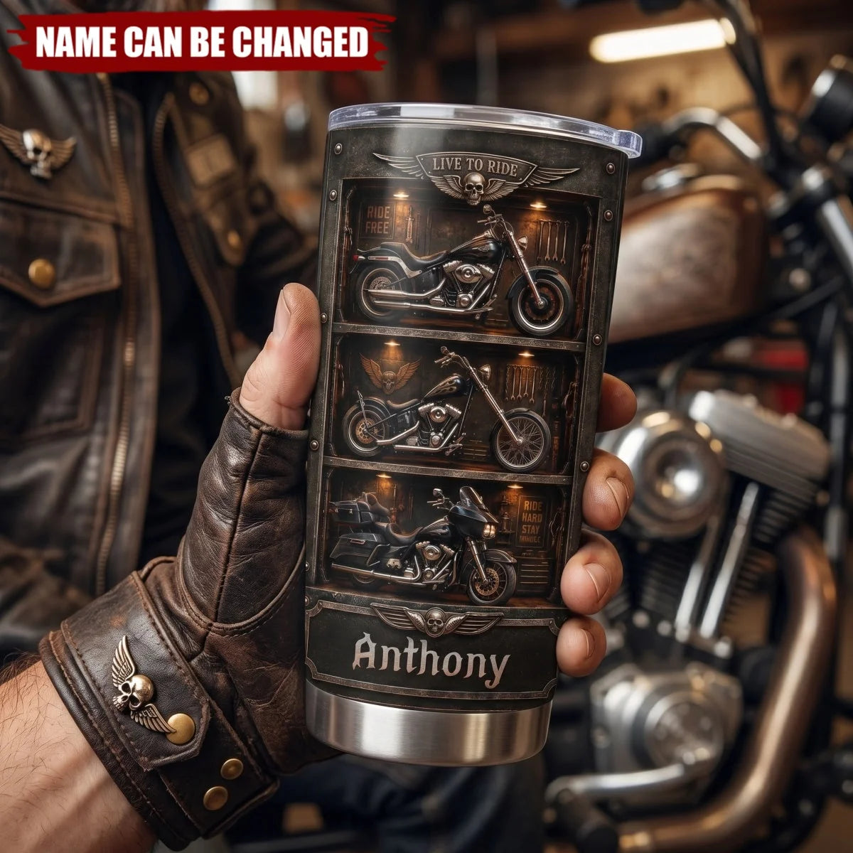 "Live To Ride Ride To Live" Personalized Biker Tumbler - Custom Name Stainless Steel Cup
