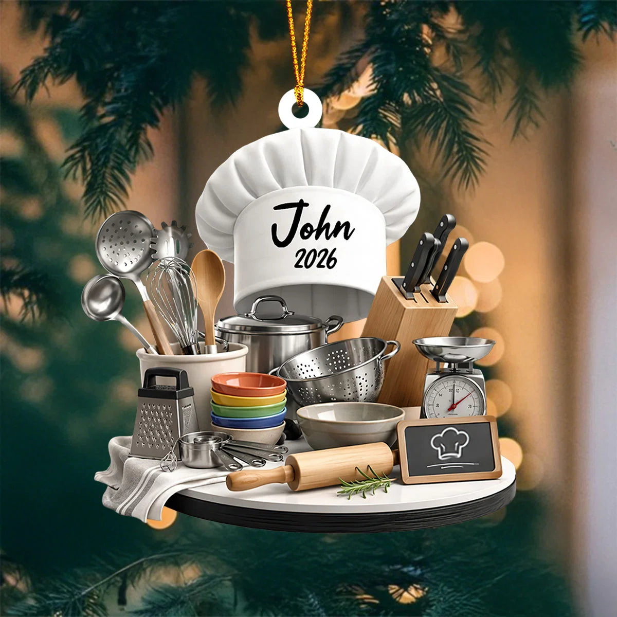 Personalized Chef Hat Christmas Acrylic Ornament - Custom Cooking Keepsake Gift for Home Cooks