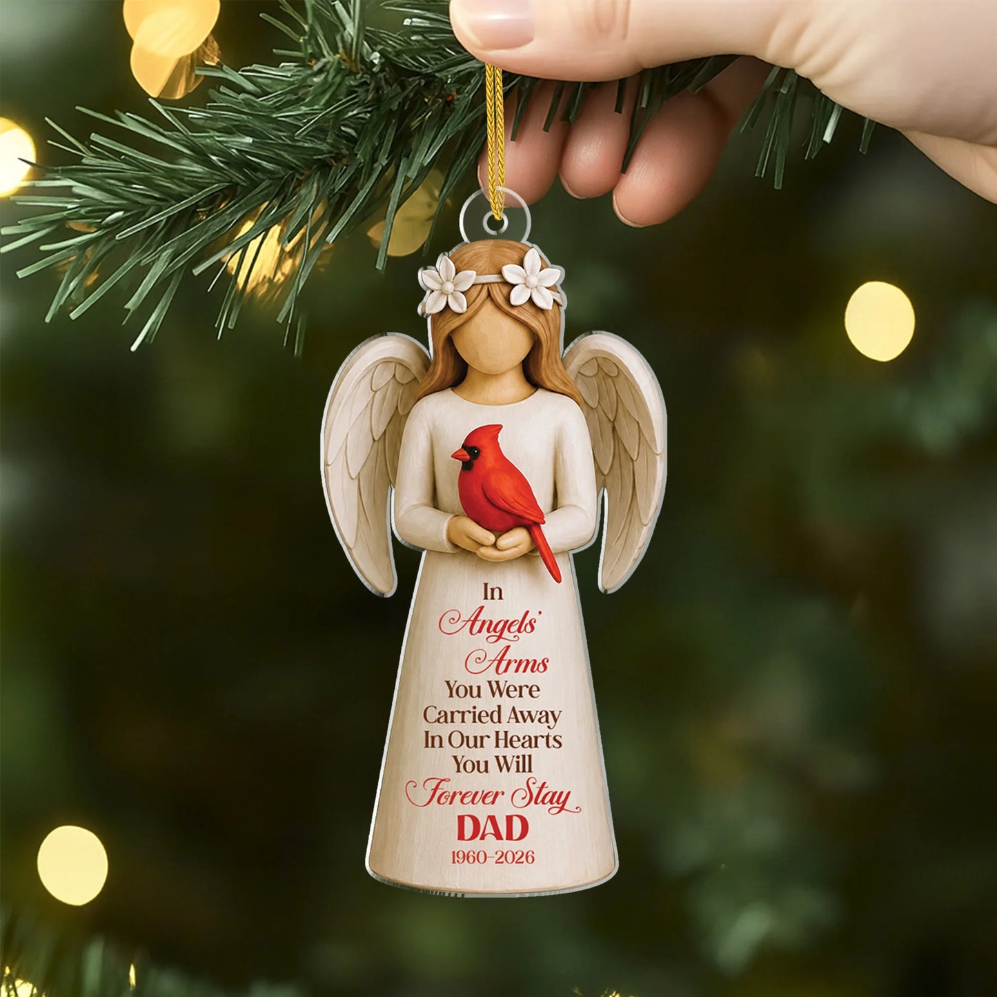In Angels Arms Custom Memorial Acrylic Ornament - Personalized Remembrance Gift for Loss of Loved One