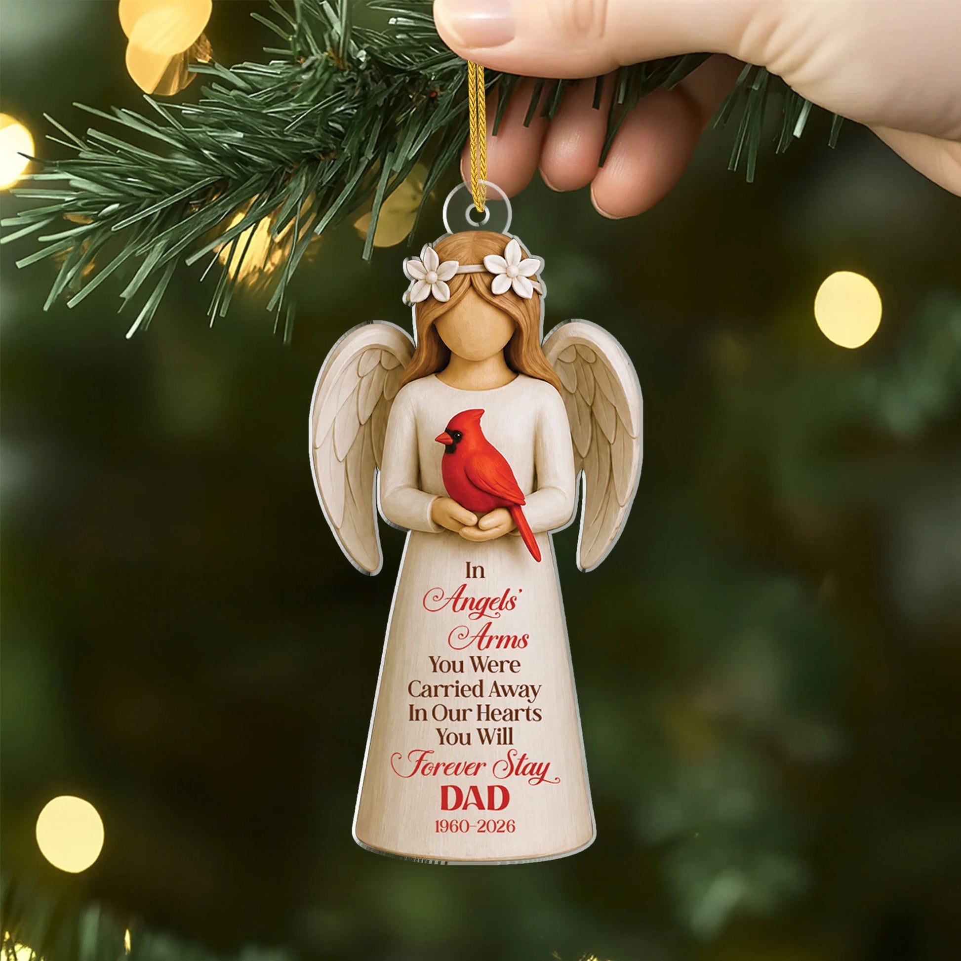 In Angels Arms Custom Memorial Acrylic Ornament - Personalized Remembrance Gift for Loss of Loved One