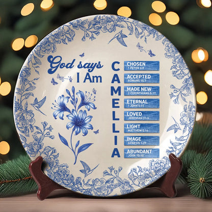 "God Says I Am" Personalized Decorative Ceramic Plate - Custom Christian Gift