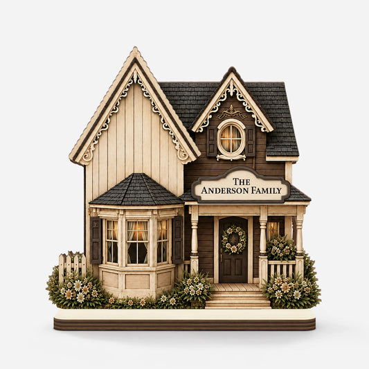 Personalized family housewarming gift featuring a 3D layered custom wooden house plaque with family name sign
