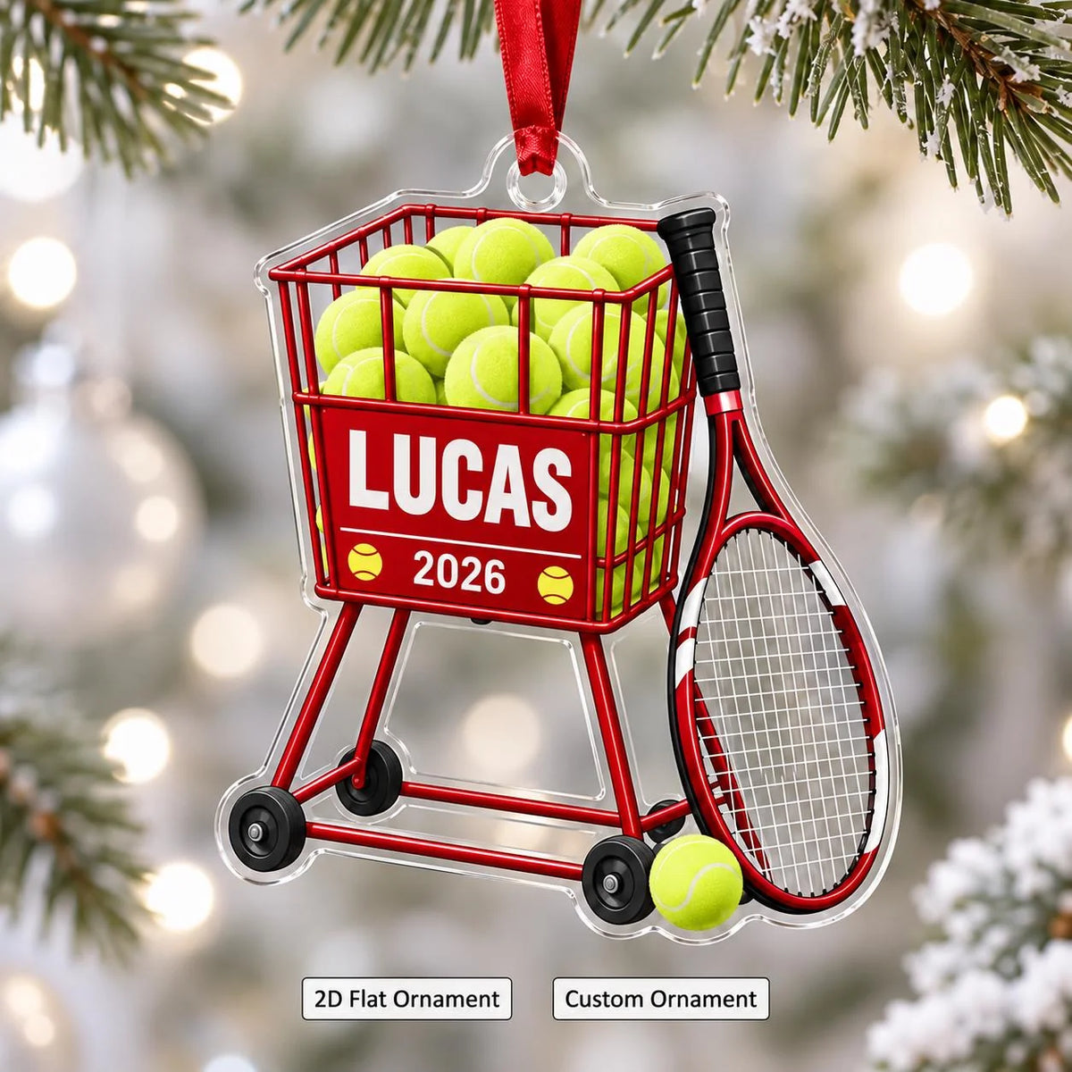Personalized Tennis Ball Cart Acrylic Ornament - Custom Coach & Player Keepsake Gift for Christmas
