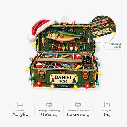 Tackle Box Bass Fishing Personalized Acrylic Ornament - Custom Christmas Gift for Dad