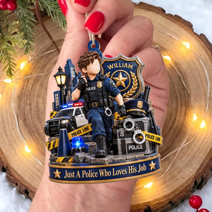 "Just A Police Who Loves His Job" Personalized Wood Ornament - Custom Christmas Gifts for Police Officers