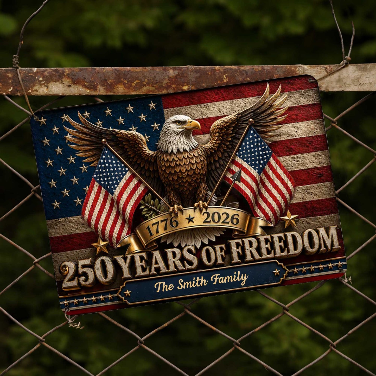 Metal Sign material and size view - Custom 250 Years Of Freedom Metal Sign