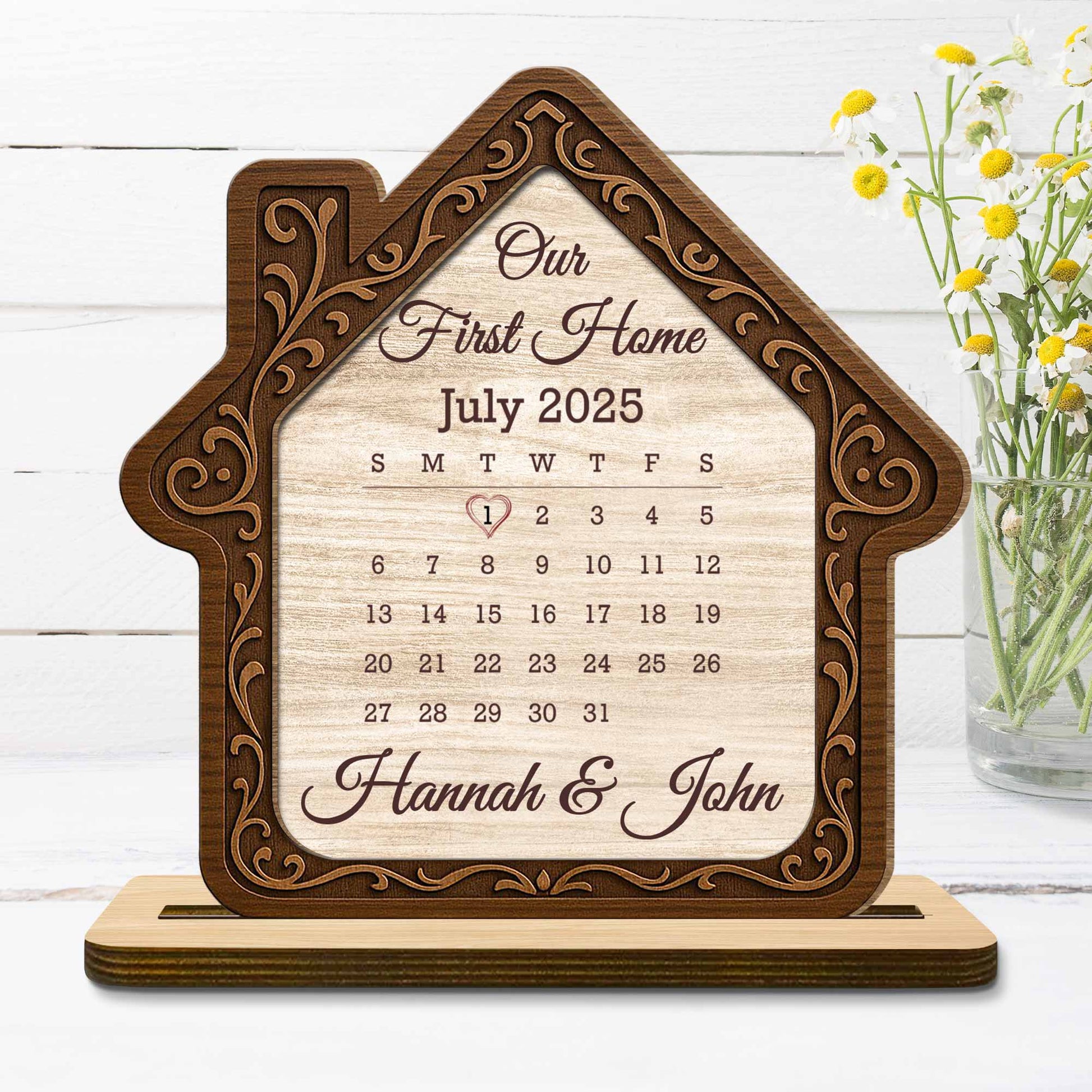 Custom Our First Home Calendar Plaque for Couples with personalized design details for meaningful gifting image 6