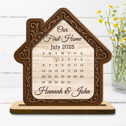 Custom Our First Home Calendar Plaque for Couples with personalized design details for meaningful gifting image 6