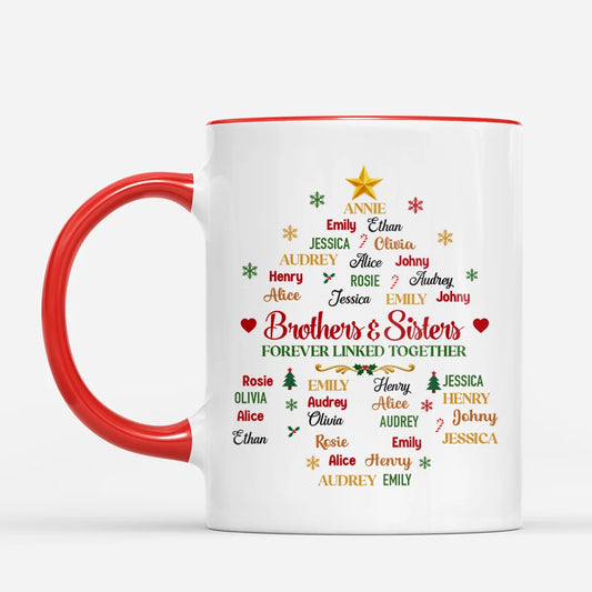 Brothers & Sisters Forever Linked Together Personalized Mug - Custom Family Tree Gift for Siblings