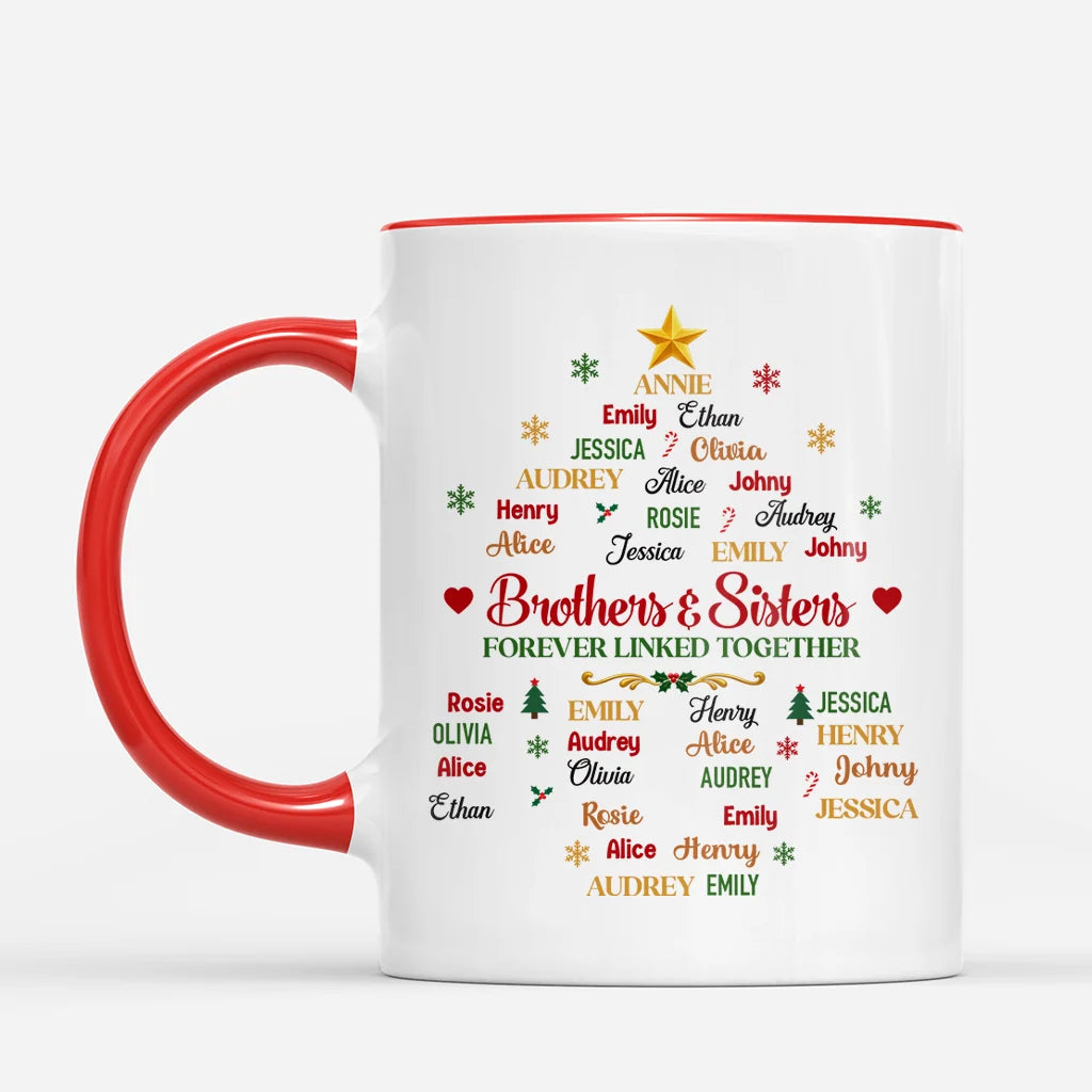 Brothers & Sisters Forever Linked Together Personalized Mug - Custom Family Tree Gift for Siblings