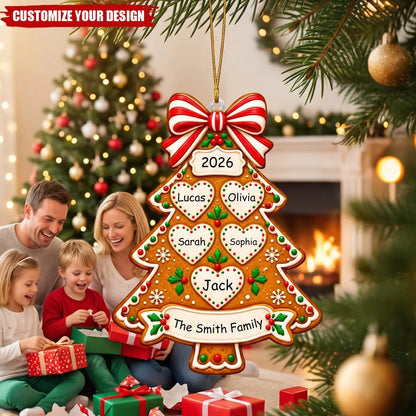 Personalized Gingerbread Tree Family Acrylic Ornament - Custom Christmas Keepsake