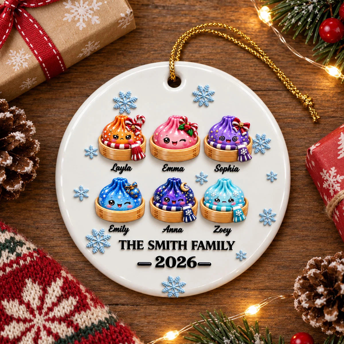 Personalized Family Dumpling Christmas Ornament - Custom Cute Squishy Dumpling Keepsake Gift for Holiday Tree Decor