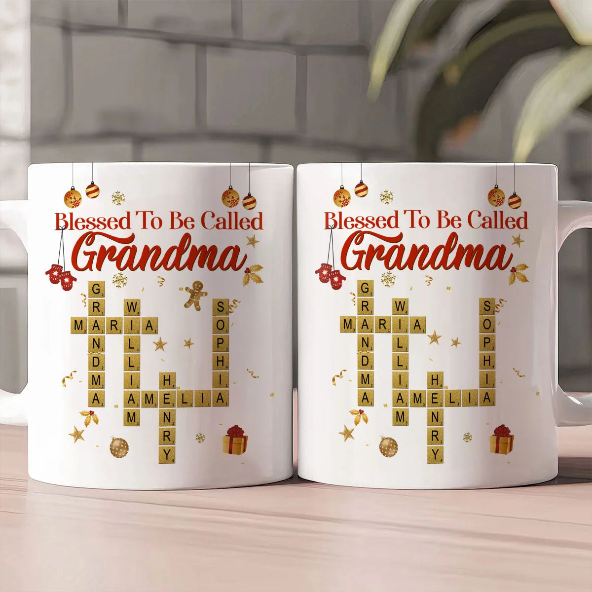 Blessed To Be Called Grandma Personalized Mug - Custom Grandkids Crossword Ceramic Cup