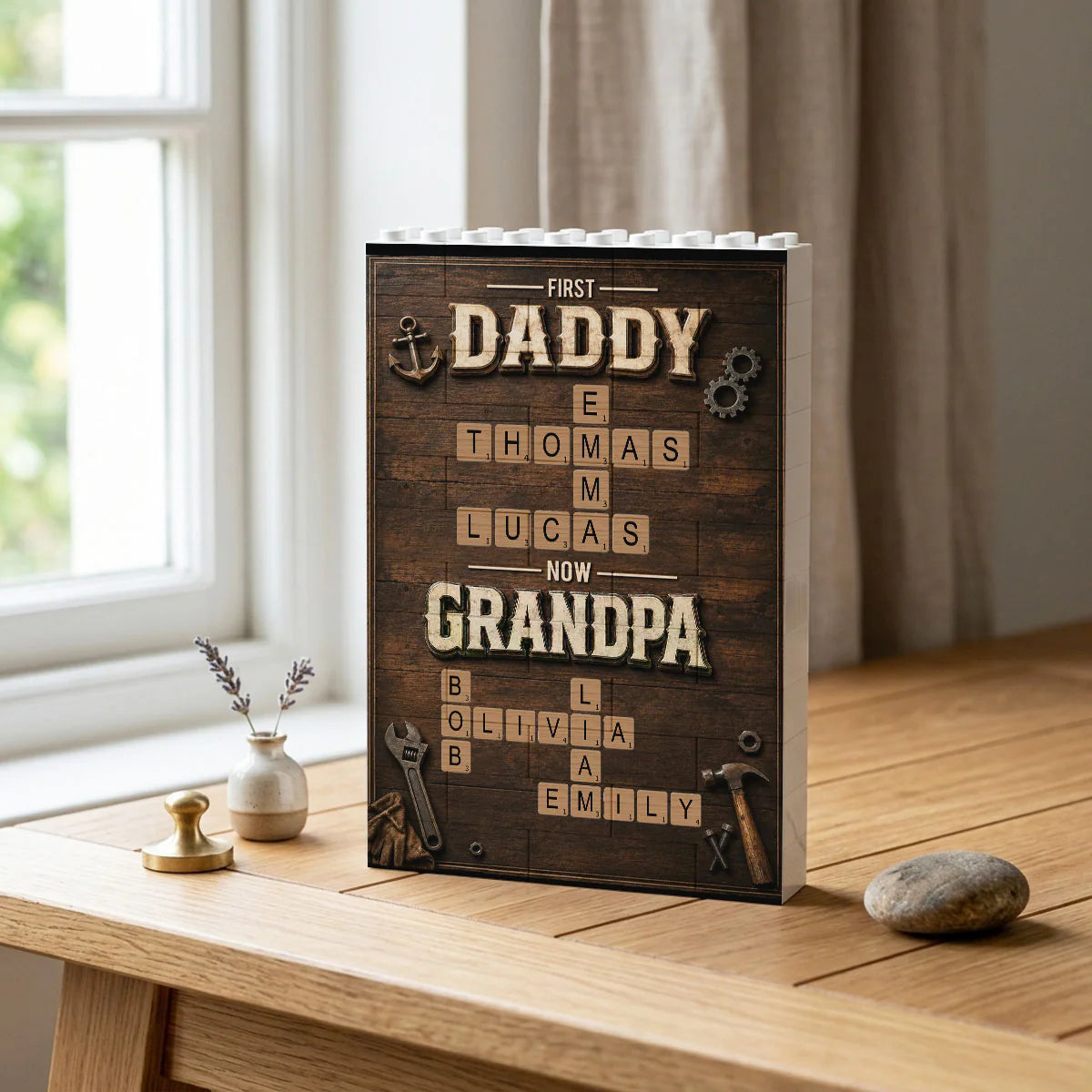 Toy / Plaything material and size view - Personalized Grandpa Crossword Brick Puzzle