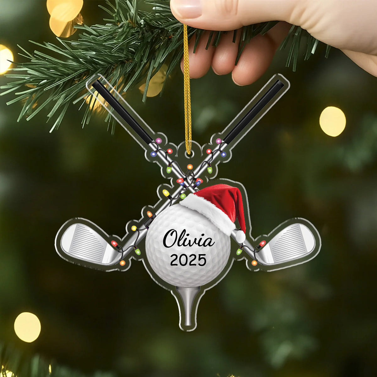 Personalized Golf Christmas Ornament - Custom Name & Year Acrylic Holiday Keepsake for Golfers