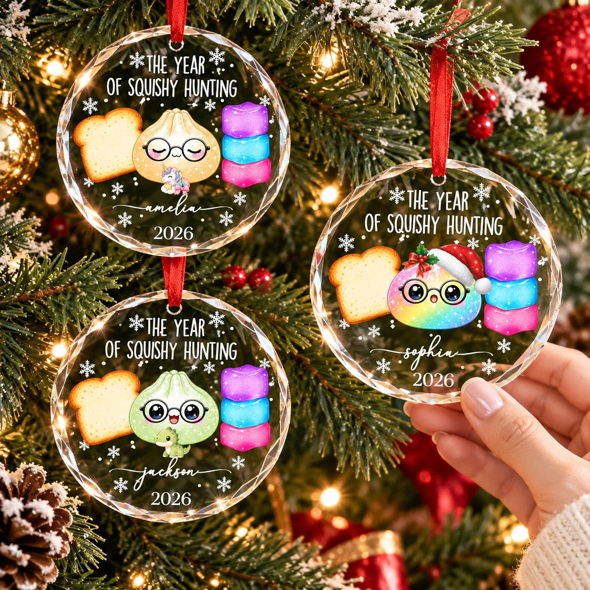 The Year of Squishy Hunting Personalized Glass Ornament for Kids and Squishy Lovers - Custom Christmas Keepsake Gift