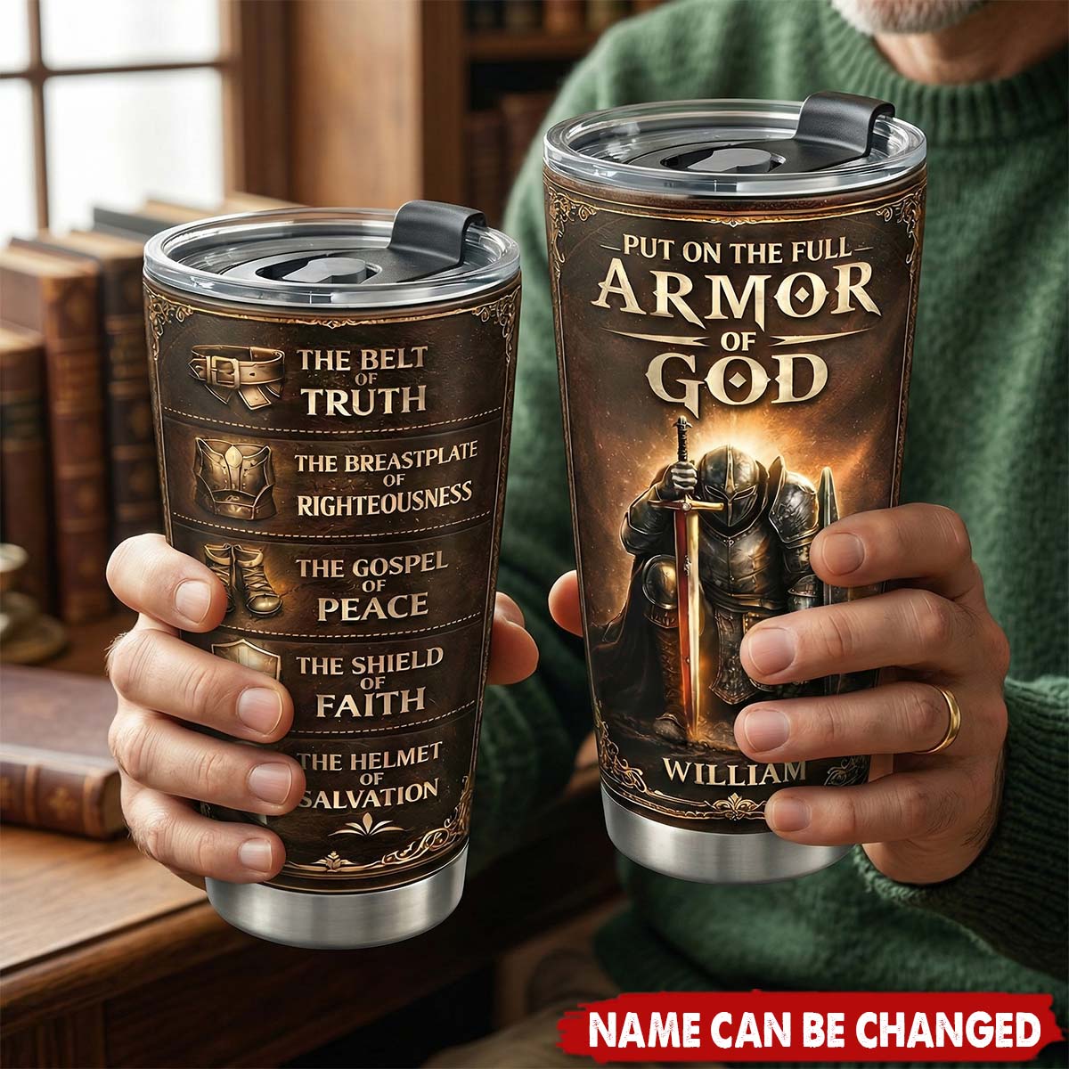"Put on the Full Armor of God" Personalized Tumbler - Custom Christian Travel Mug
