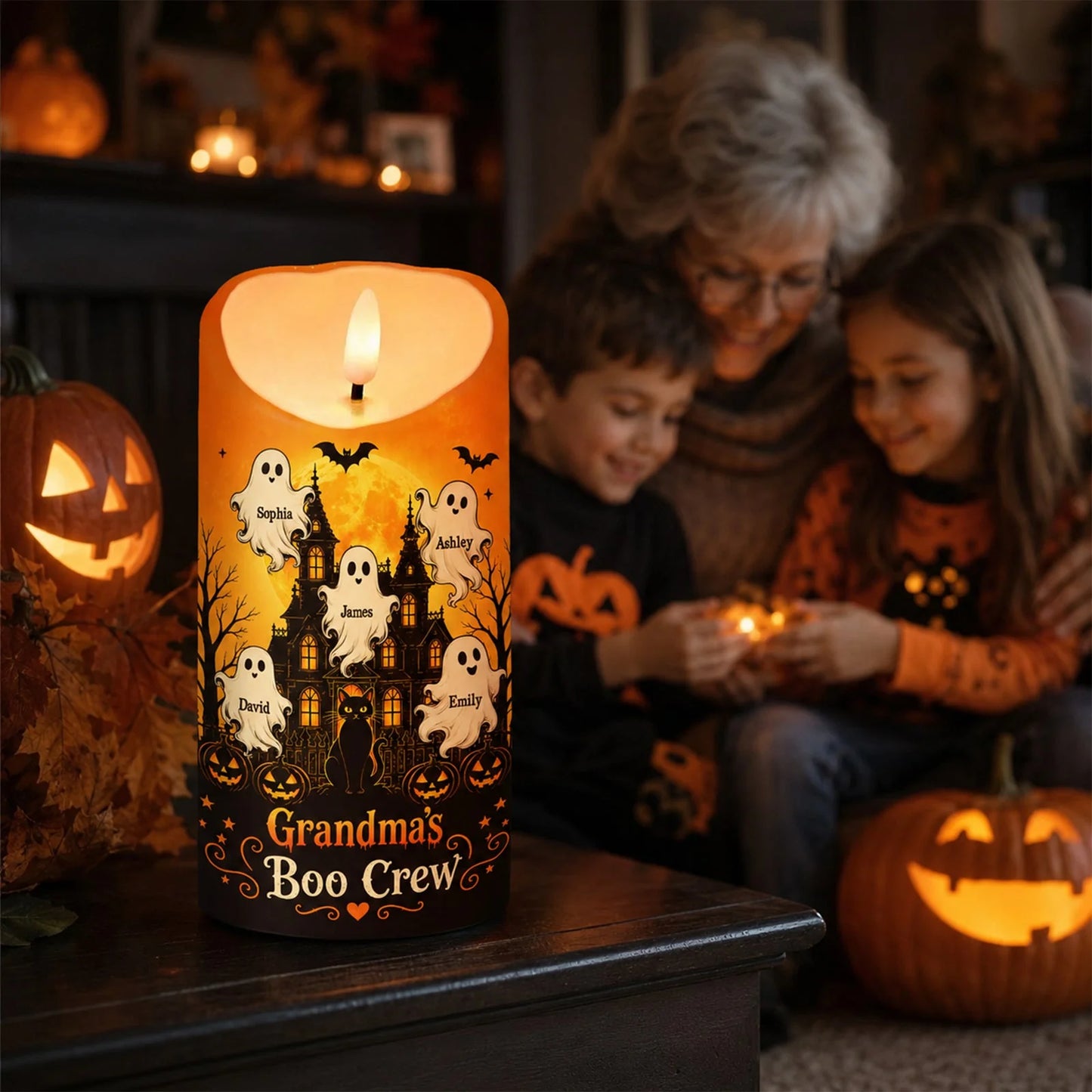 Custom Grandma's Little Boo Crew Led Candle for Grandma with personalized design details for meaningful gifting image 7