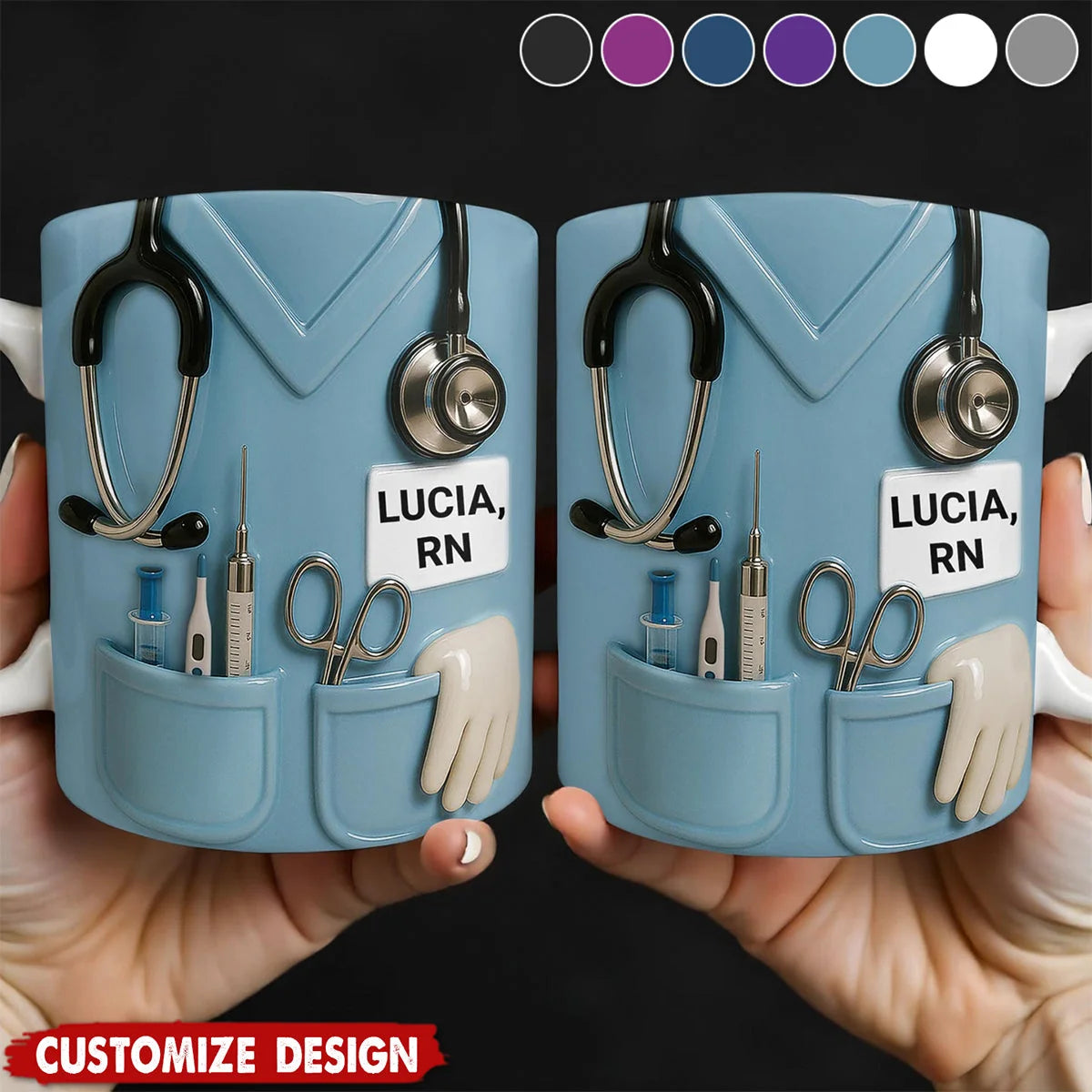 Custom Nurse Scrubs Coffee Mug - Personalized Stethoscope RN Gift for Healthcare Workers