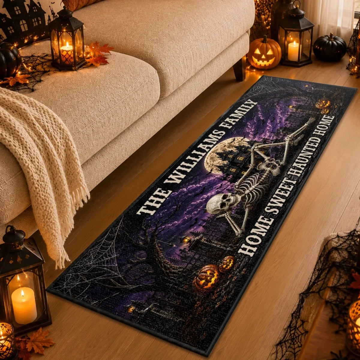 Home Sweet Haunted Home Personalized Runner Rug - Custom Halloween Decor for Family