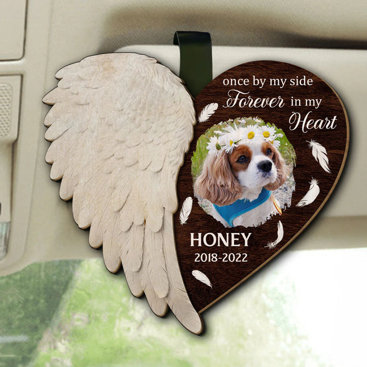 Car Hanger material and size view - Personalized Dog Memorial Car Visor Clip