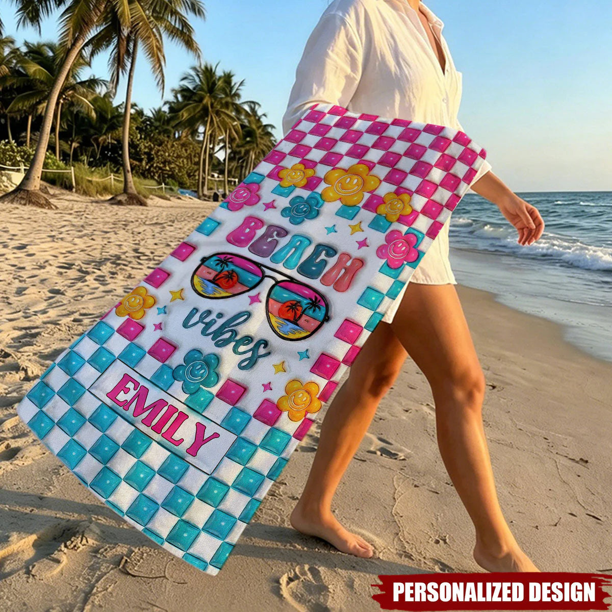 Towel material and size view - Personalized Beach Towel