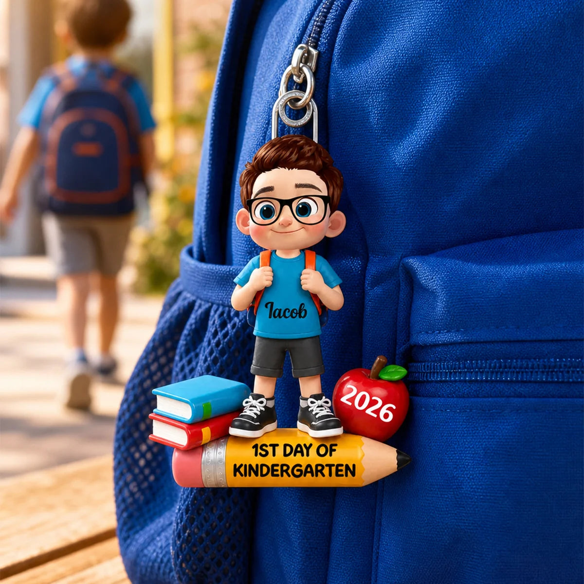 1st Day Of Kindergarten Acrylic Keychain - Custom Backpack Charm Keepsake Gift for Kids