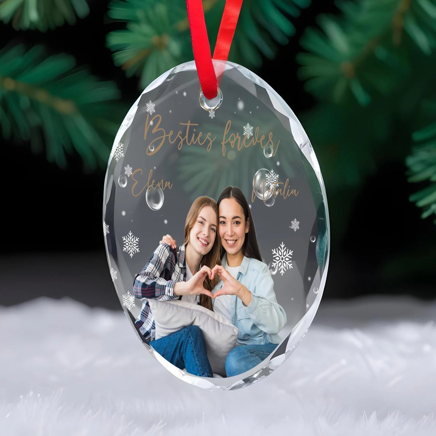 Glass Ornament material and size view - Custom Best Friend Ornament