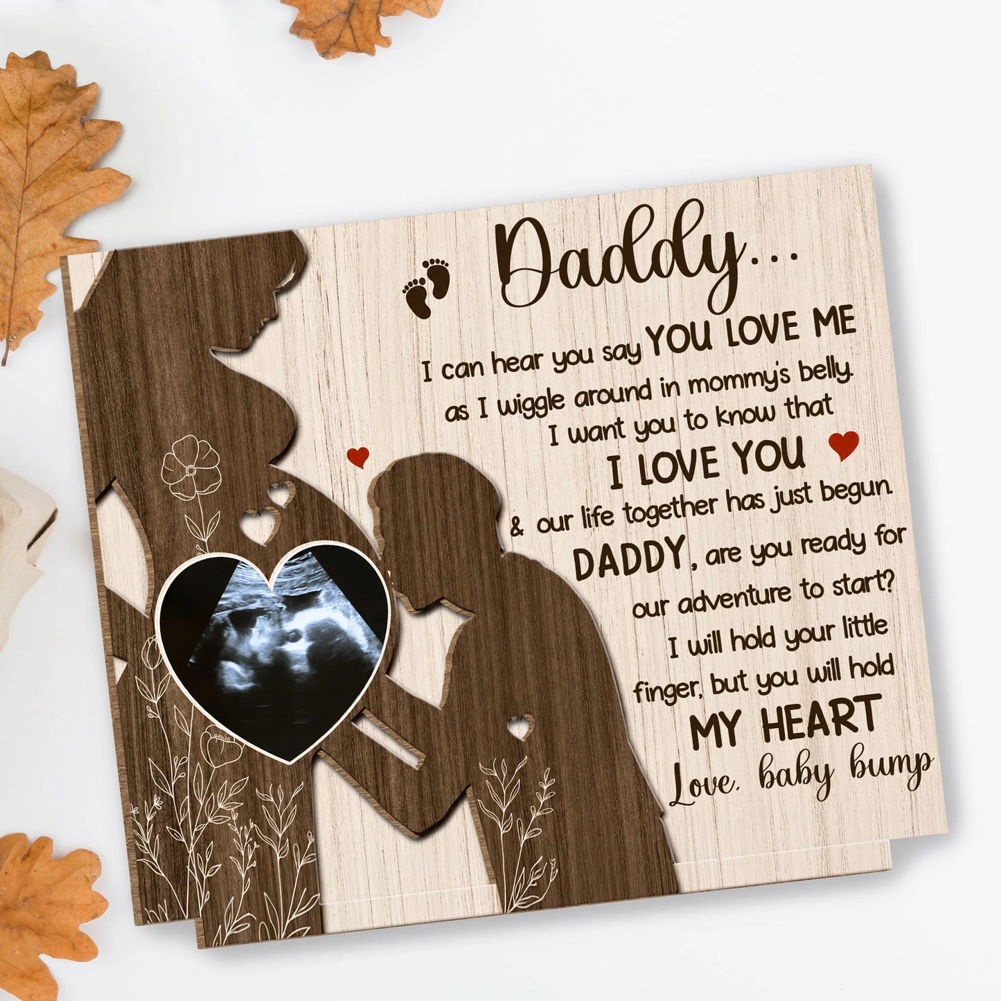 Plaque material and size view - Custom Baby Bump Ultrasound Wood Plaque