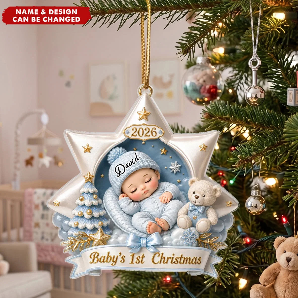 Baby's 1st Christmas Personalized Acrylic Ornament - Custom Sleeping Baby Keepsake Gift