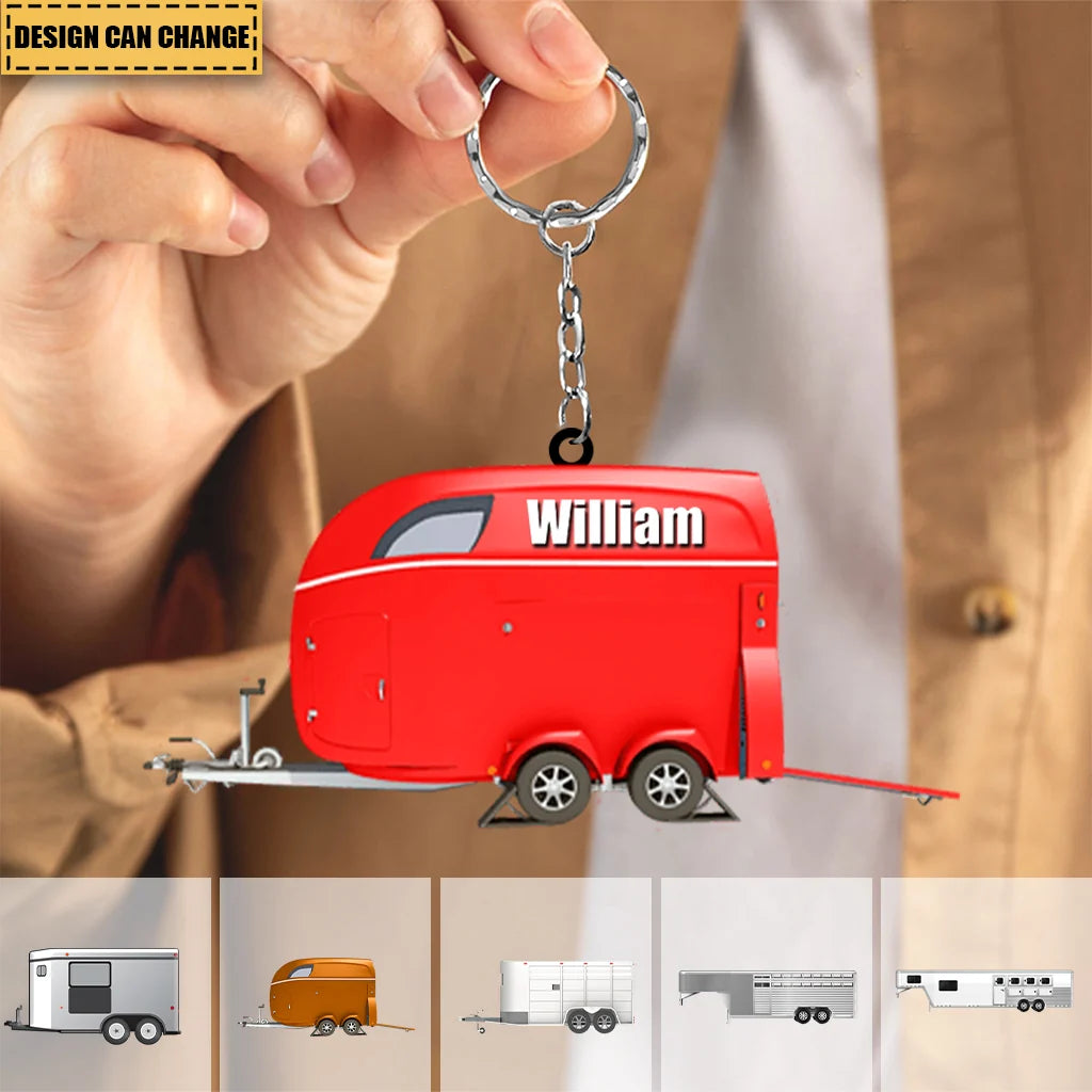 Personalized Horse Transport Trailer Acrylic Keychain - Custom Name Gift for Horse Lovers & Equestrians