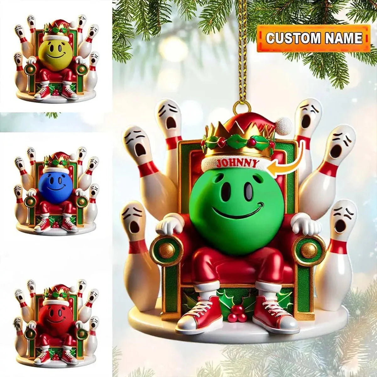 King of the Lanes Personalized Bowling Acrylic Ornament - Bowlers Christmas Gift