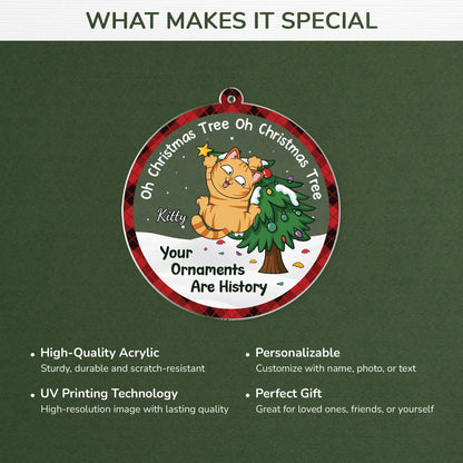 "Your Ornaments Are History" Personalized Cat Acrylic Ornament - Christmas Gift for Cat Lovers