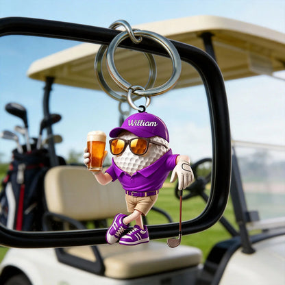 Funny Beer Golf Personalized Acrylic Keychain - Custom Name 19th Hole Keepsake for Golf Lovers