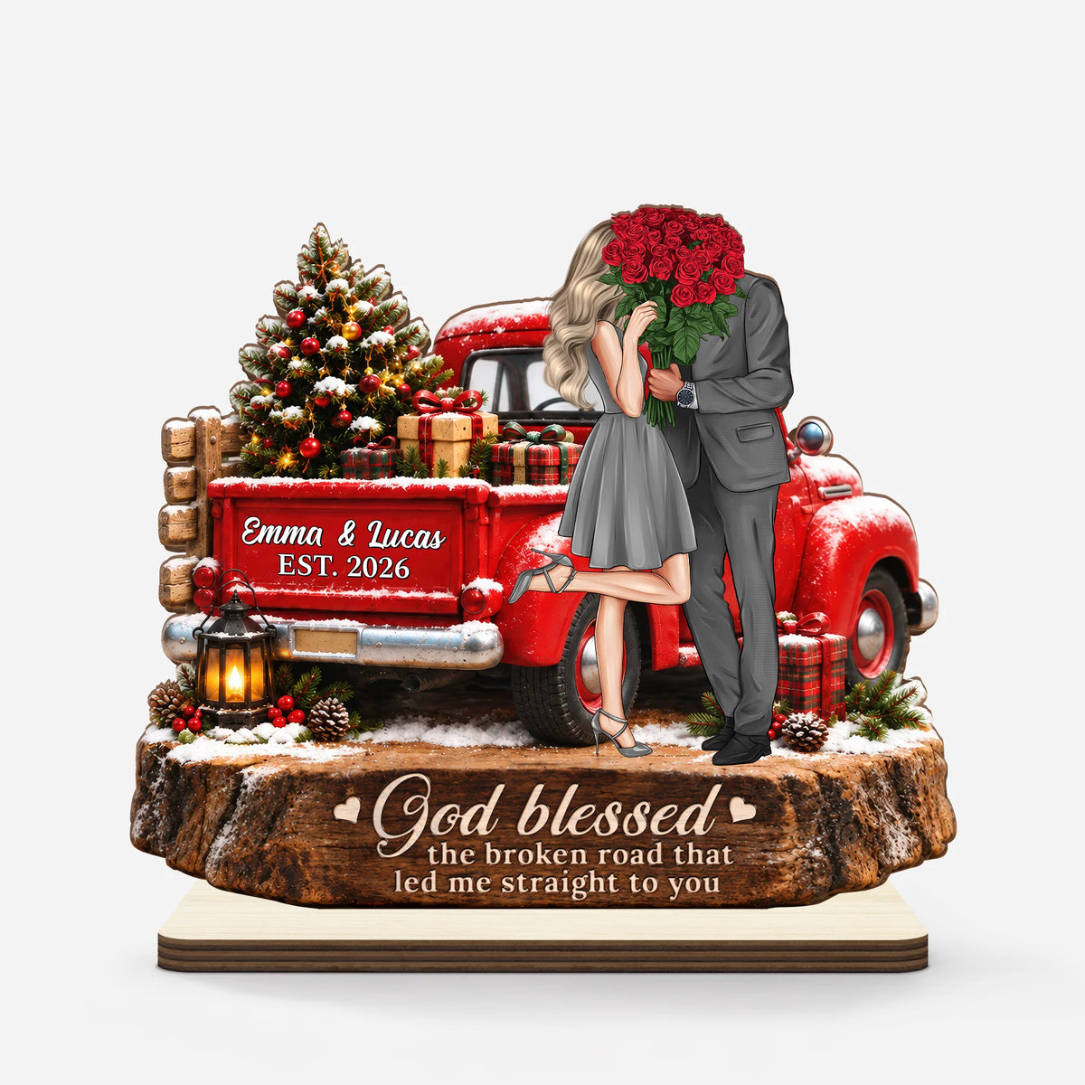 God Blessed The Broken Road - Personalized Custom Couple Wooden Plaque