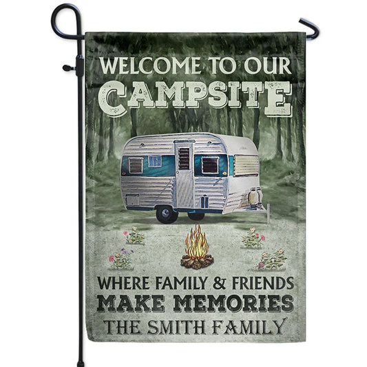 Welcome To Our Campsite Personalized Camping Flag - Custom RV Outdoor Decor for Family Campsite