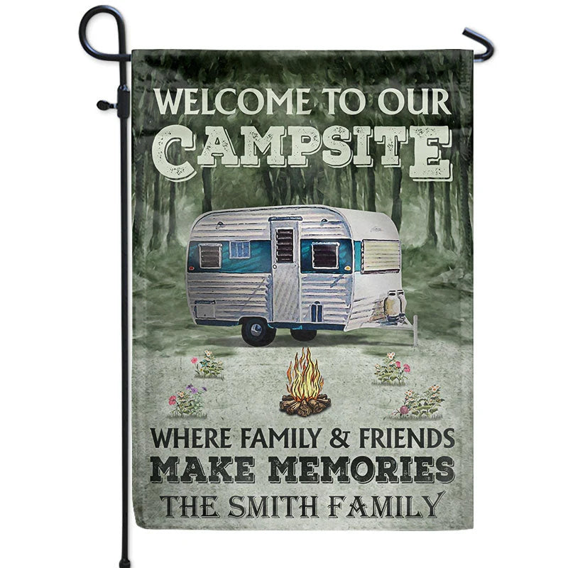Welcome To Our Campsite Personalized Camping Flag - Custom RV Outdoor Decor for Family Campsite