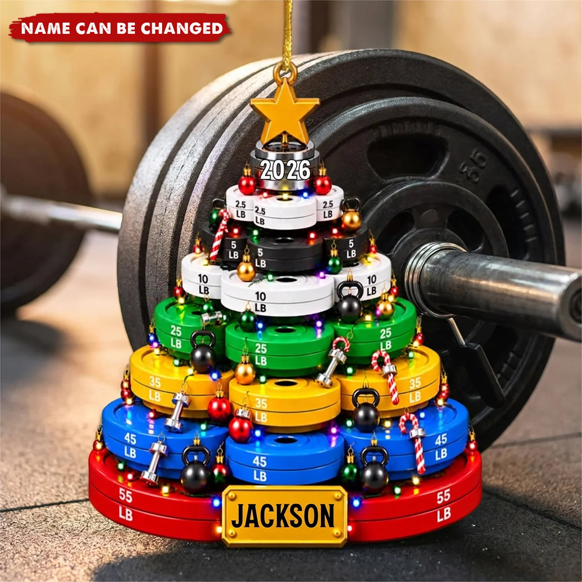 Lift Up Your Christmas: Personalized Weight Plate Wooden Ornament - Custom Fitness Holiday Gift for Gym Lovers