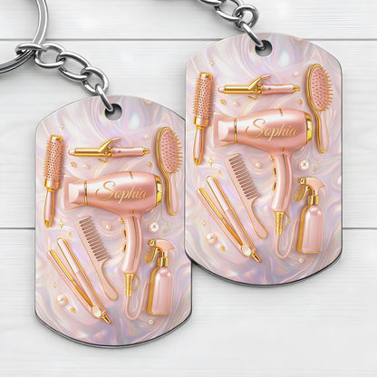 Keychain material and size view - Personalized Hairstylist Keychain