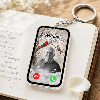 "The Call I Wish I Could Take" Personalized Memorial Keychain - Custom Photo Cardinal Sympathy Gift
