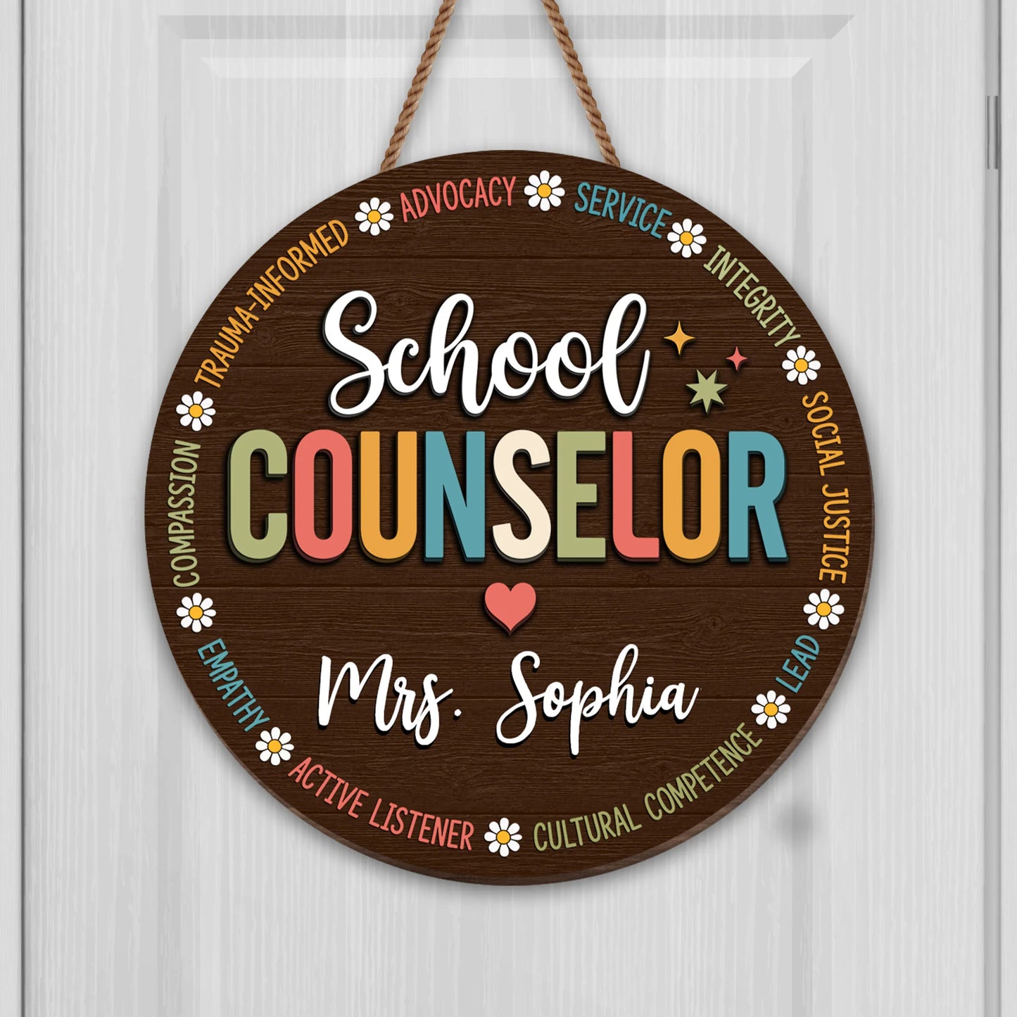 Personalized School Counselor Wooden Sign personalization view for Teacher