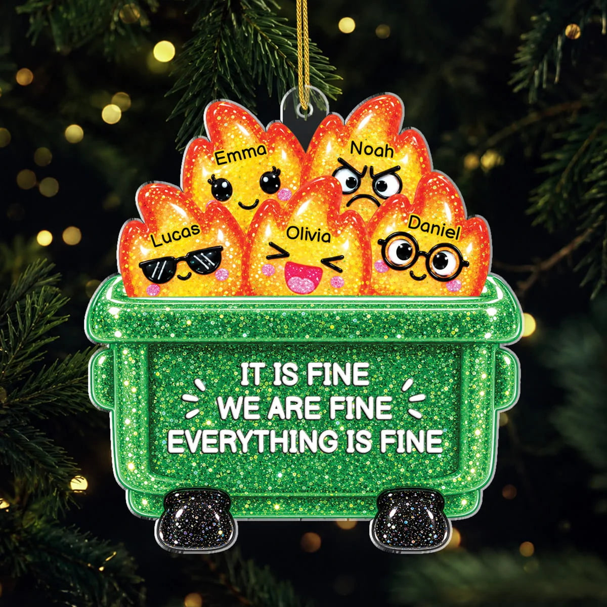 Everything Is Fine Dumpster Fire Personalized Acrylic Ornament - Custom Funny Gift for Coworkers & Besties