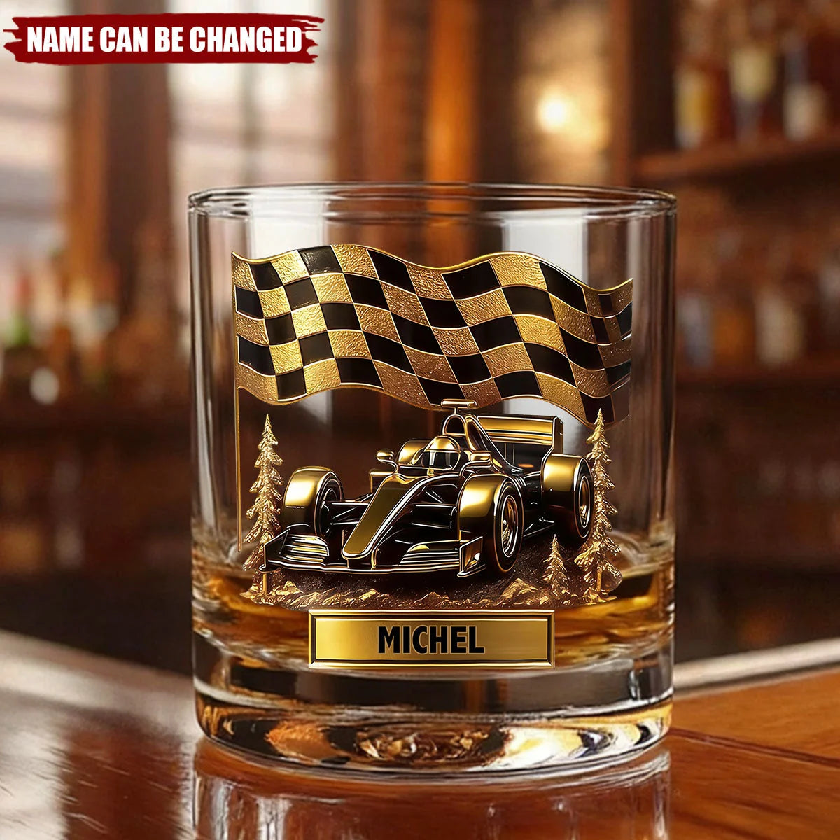Custom Race Car Personalized Whiskey Glass - Gift for Racing Fans Dad